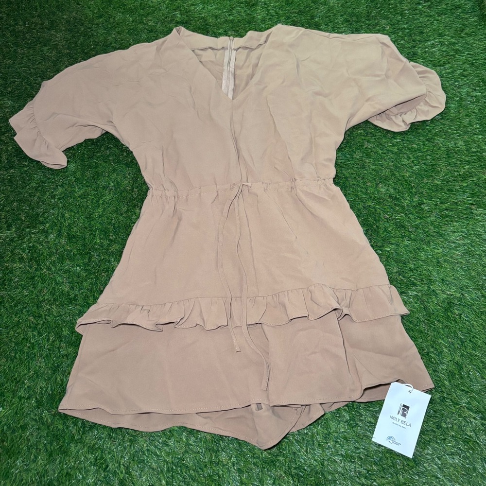 Imily Bela Khaki Ruffle Romper V-Neck Flutter Sleeve NWT N4Z186 Size M